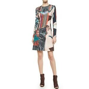 Clover Canyon Autumn Boho Long Sleeve Abstract Print Crew Neck Dress XS